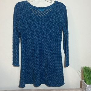 Tianello Blue Textured Pique Mara Tunic Top Blouse Small